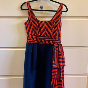 Beautiful Milly dress w/silk navy and orange sash